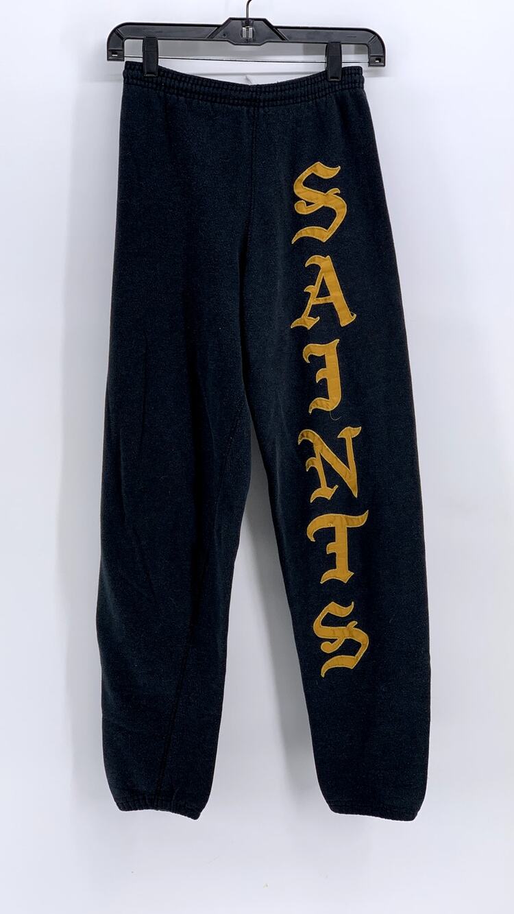 BASSETT WALKER Women's Vintage Washed Black Saints Printed Sweatpants SZ S